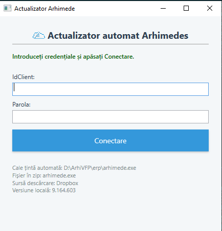 Fereastra Actualizare Net