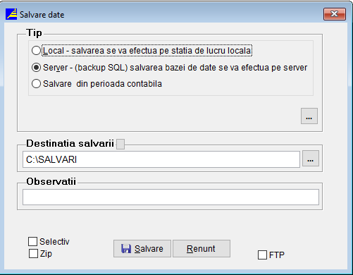 Fereastra Salvare Date